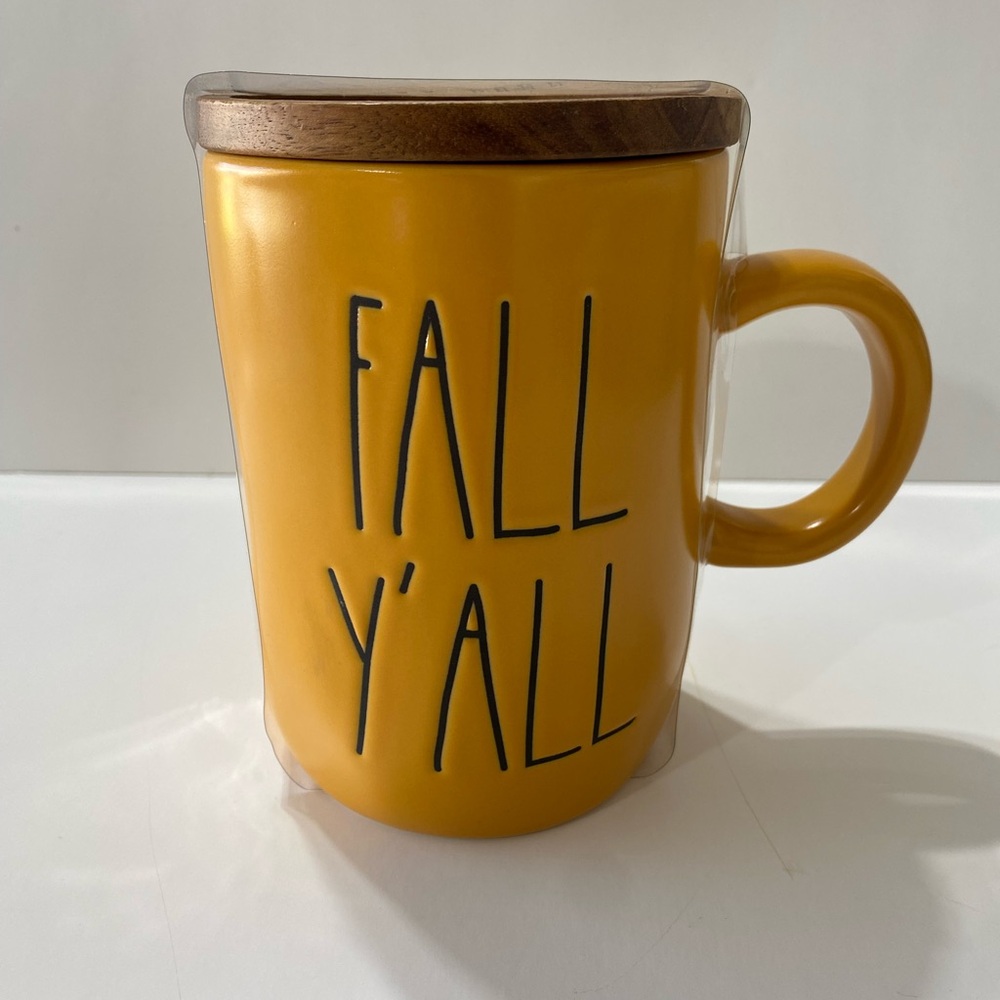 Rae Dunn Yellow Mug with Wooden Lid